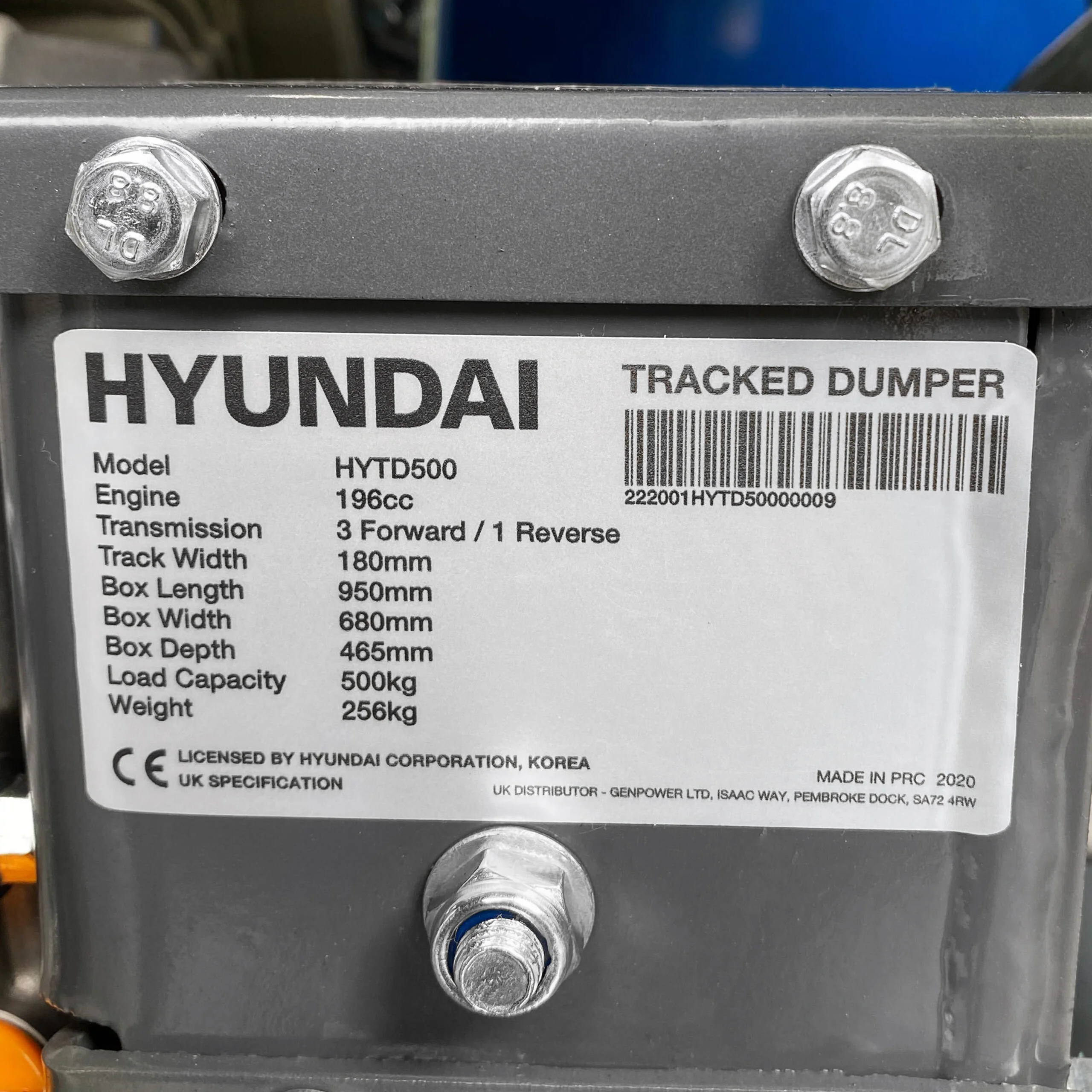 Hyundai 500kg Tracked Mini Dumper with 196cc IC200V petrol engine - Image 12