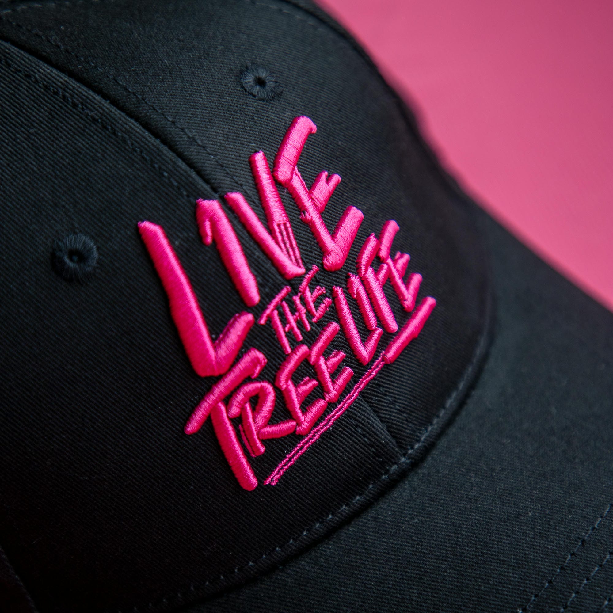 AT054 - Baseball Cap Curved Peak Live The Treelife - Black/Pink - Image 3