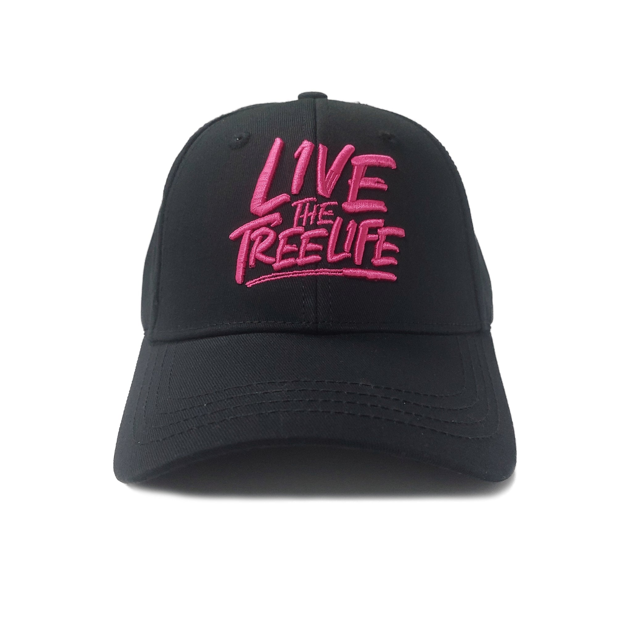 AT054 - Baseball Cap Curved Peak Live The Treelife - Black/Pink