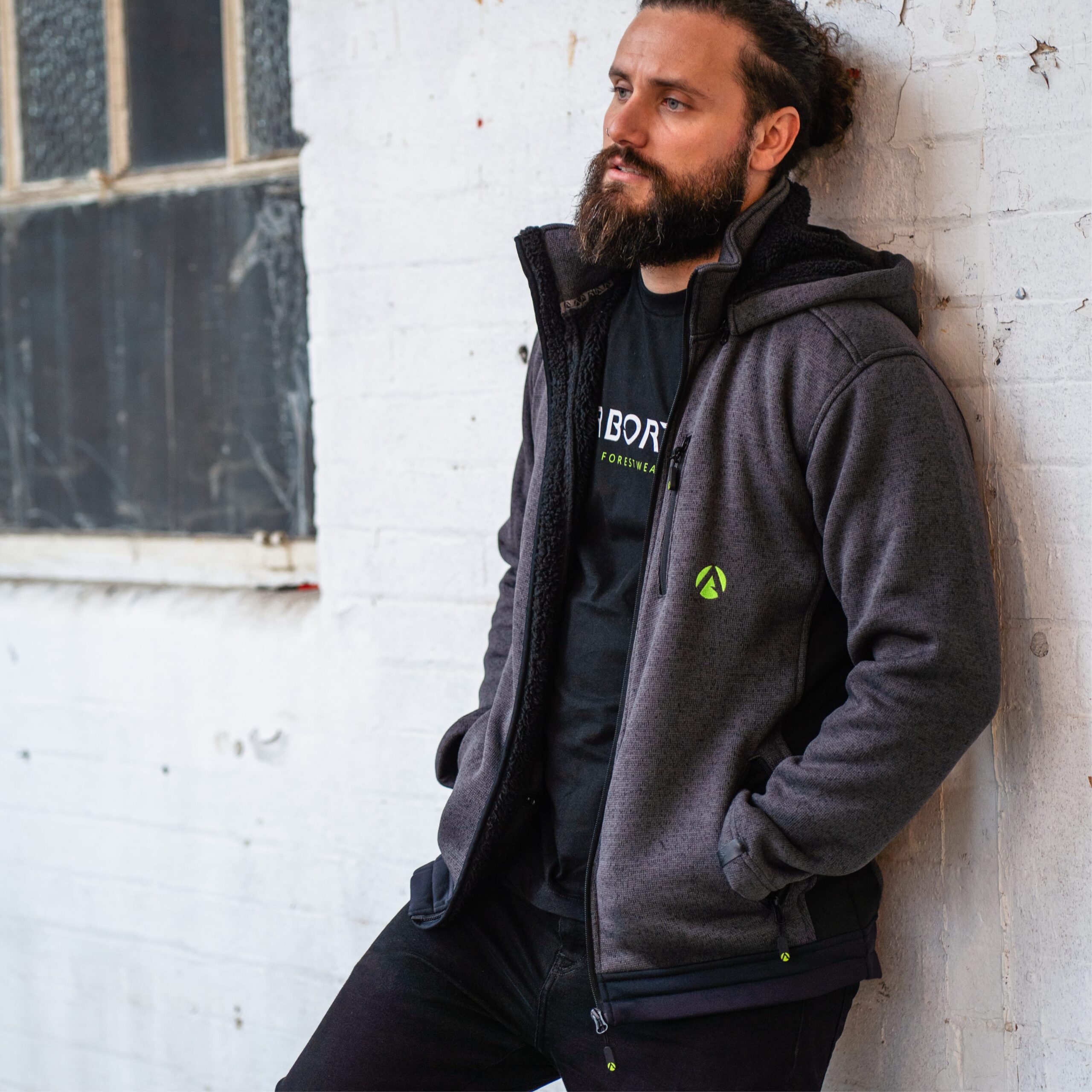 Yeti Knitted Fleece Lined Hooded Jacket - Grey - Image 5